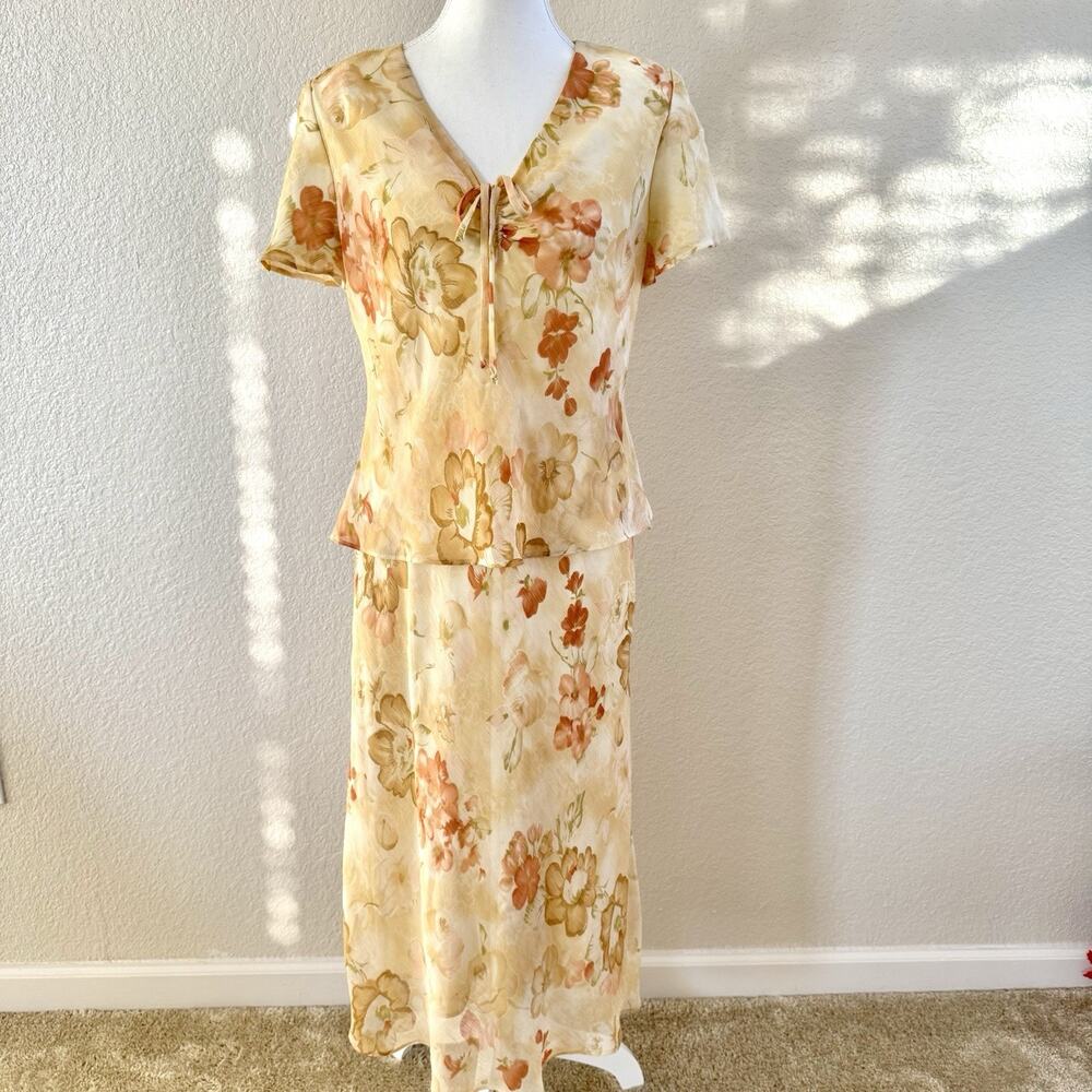 R&M Richards Size 12 Petite Pale Yellow Floral Flower Dress Vintage 90’s Y2K